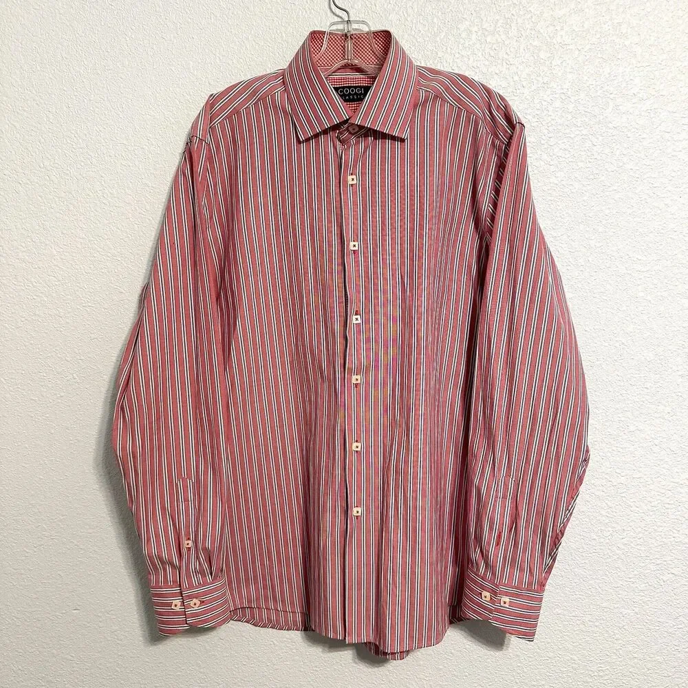 Coogi Shirts | Coogi Button Up Shirt Mens Size Large Striped Long Sleeve Classic 16.5 34/35 | Color: Red | Size: 16.5 | Solemuchflavor's Closet